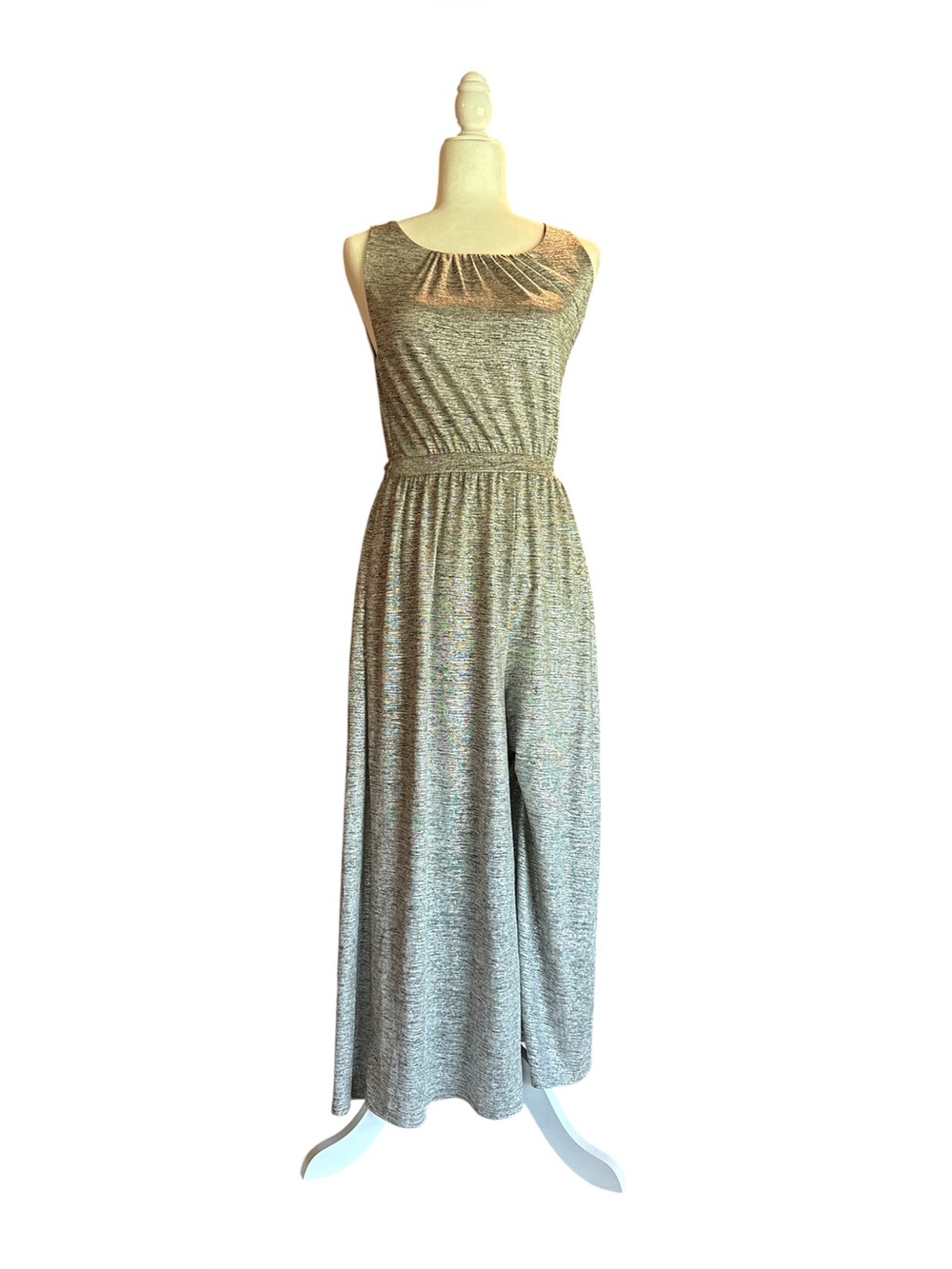 Meadow Rue Anthro Sleeveless metallic Gray Silver sparkle Romper jumpsuit
